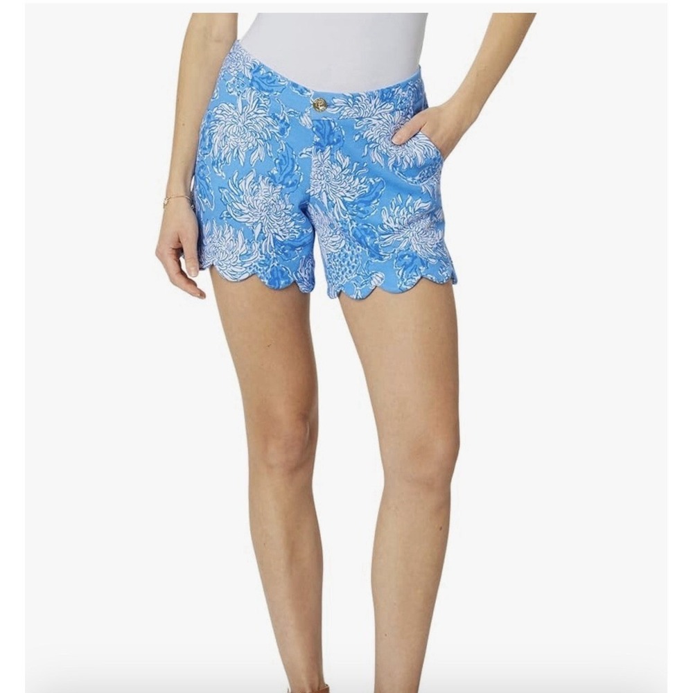 Lilly Pulitzer Buttercup Shorts Womens 6 Blue Floral‎  Scallop Hem